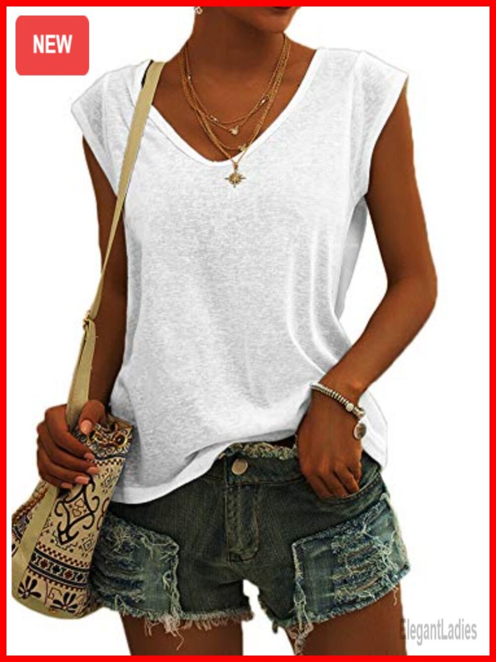 Women's Cap Sleeve V-Neck Loose Fit Tee Summer Casual Top